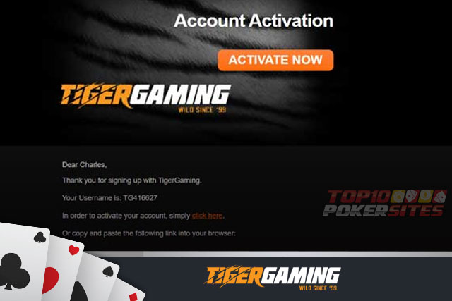 Account activation at TigerGaming Poker