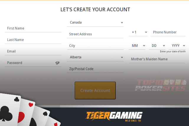 Create an account with TigerGaming Poker