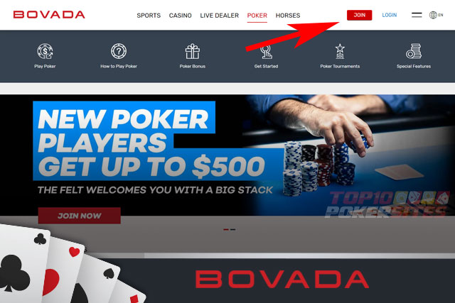 Creating an account on Bovada Poker